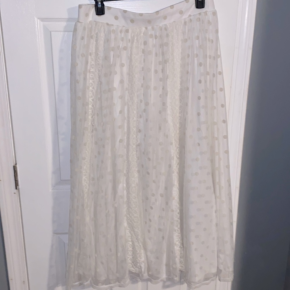 Off White Lace & Polka Dot Maxi Skirt